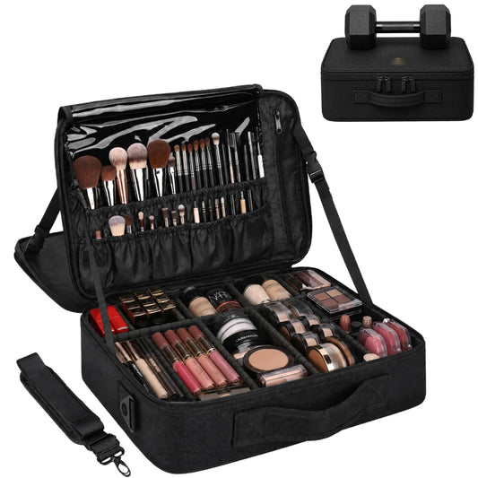 Large Makeup Case, 3 Layers Makeup Bag Cosmetic Organizer Brush Bag Barber Train Case Makeup Artist Box for Hair Curler Hair Straightener Brush Set and Cosmetics