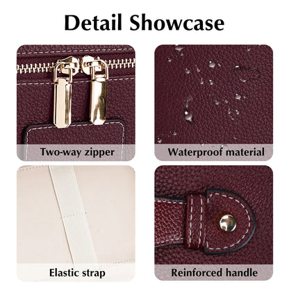 HONITTY Women'S Leather Makeup Case - Large Capacity Waterproof Wipe-Clean Zip Bag with Removable Divider, Portable Travel Toiletry Organizer for Makeup Products, Grab-And-Go Functional Bag