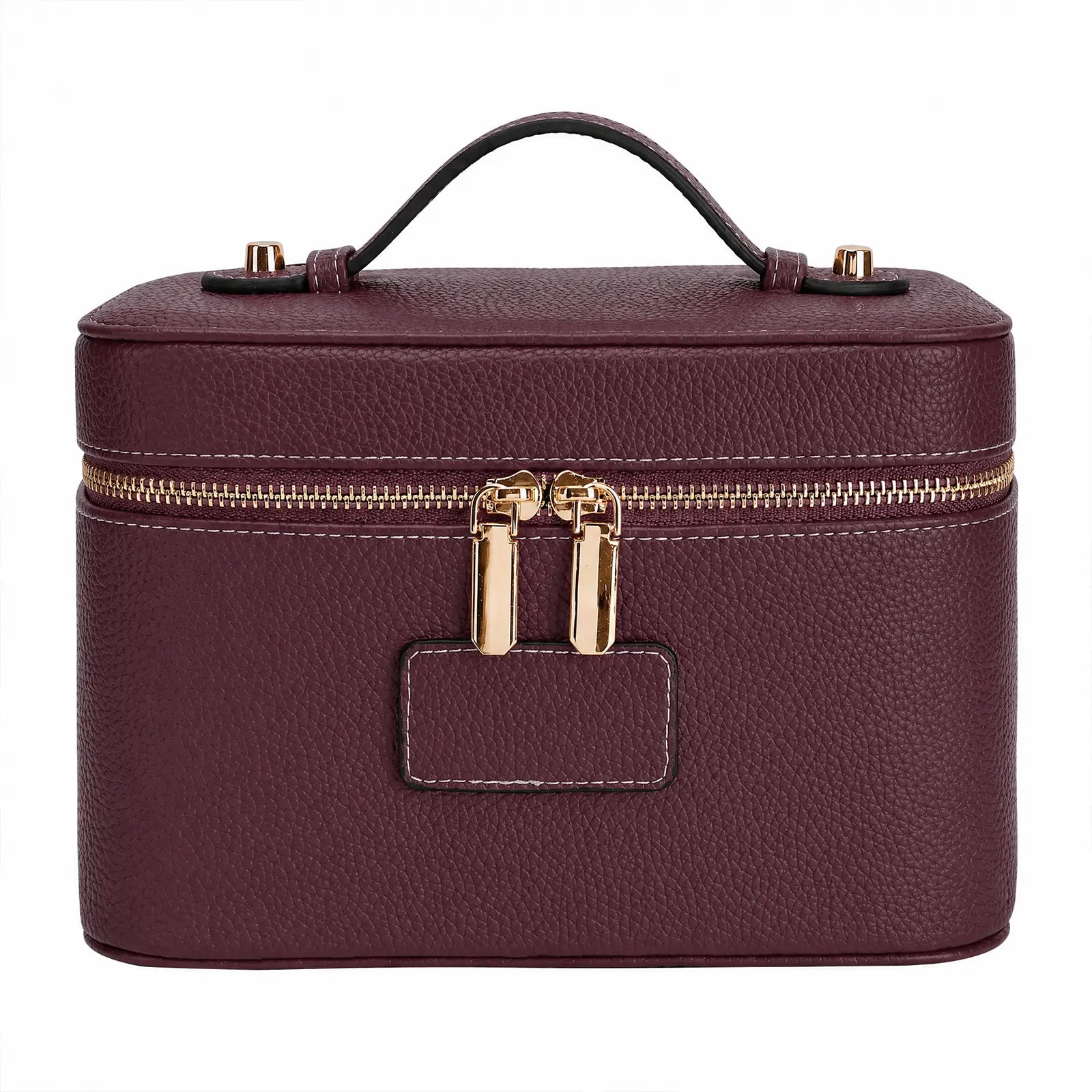 HONITTY Women'S Leather Makeup Case - Large Capacity Waterproof Wipe-Clean Zip Bag with Removable Divider, Portable Travel Toiletry Organizer for Makeup Products, Grab-And-Go Functional Bag