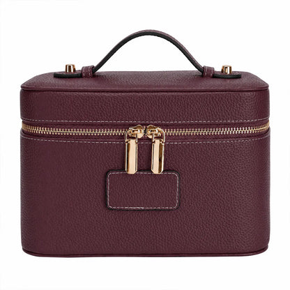 HONITTY Women'S Leather Makeup Case - Large Capacity Waterproof Wipe-Clean Zip Bag with Removable Divider, Portable Travel Toiletry Organizer for Makeup Products, Grab-And-Go Functional Bag