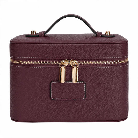 HONITTY Women'S Leather Makeup Case - Large Capacity Waterproof Wipe-Clean Zip Bag with Removable Divider, Portable Travel Toiletry Organizer for Makeup Products, Grab-And-Go Functional Bag