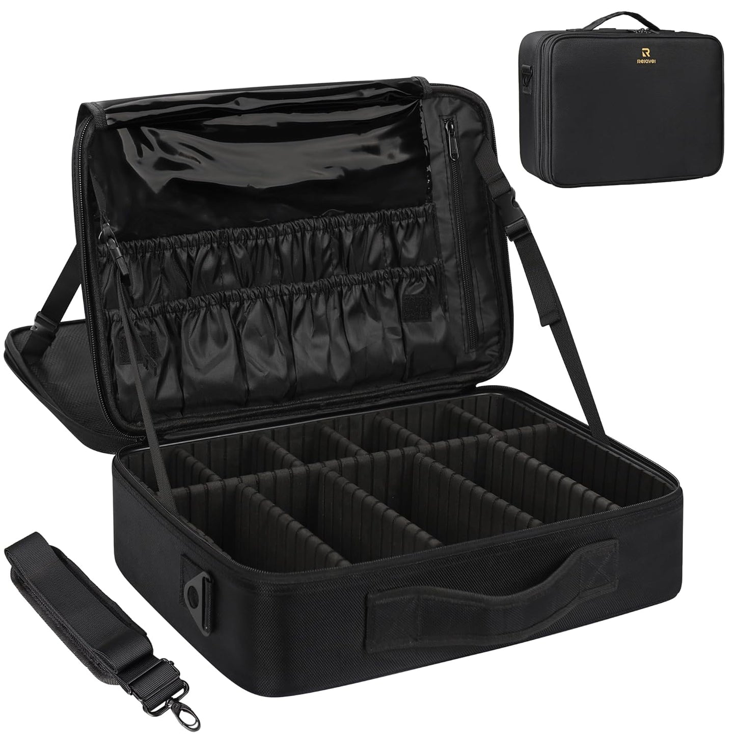 Large Makeup Case, 3 Layers Makeup Bag Cosmetic Organizer Brush Bag Barber Train Case Makeup Artist Box for Hair Curler Hair Straightener Brush Set and Cosmetics