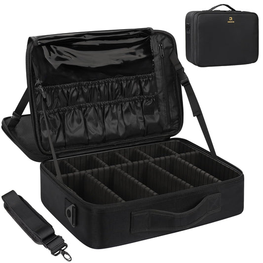 Large Makeup Case, 3 Layers Makeup Bag Cosmetic Organizer Brush Bag Barber Train Case Makeup Artist Box for Hair Curler Hair Straightener Brush Set and Cosmetics