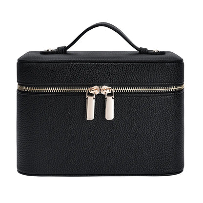HONITTY Women'S Leather Makeup Case - Large Capacity Waterproof Wipe-Clean Zip Bag with Removable Divider, Portable Travel Toiletry Organizer for Makeup Products, Grab-And-Go Functional Bag