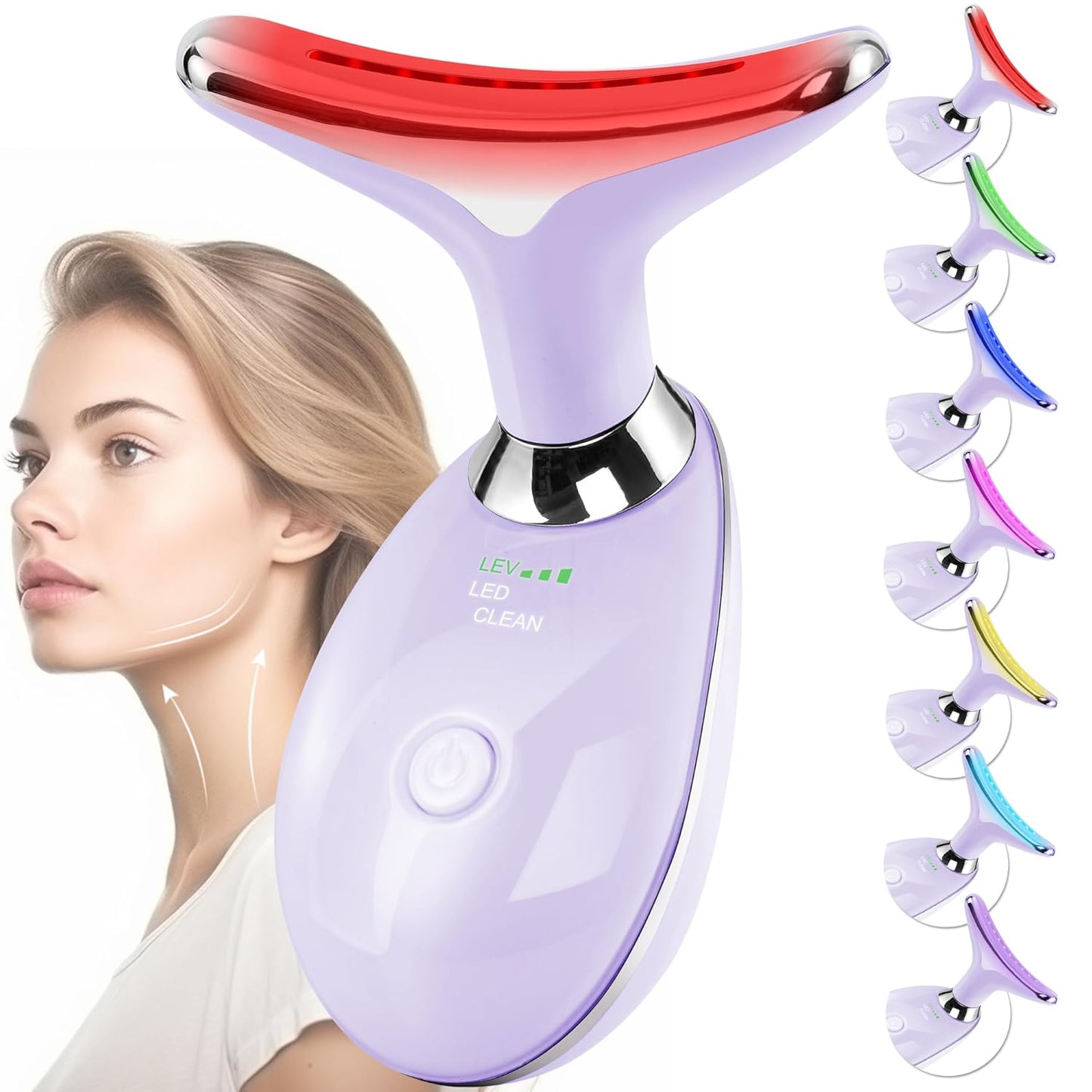 Facial Massager Red-Light-Therapy-For-Face and Neck, Face 𝖲 Culpting Wand with 7 Color (Light Purple)