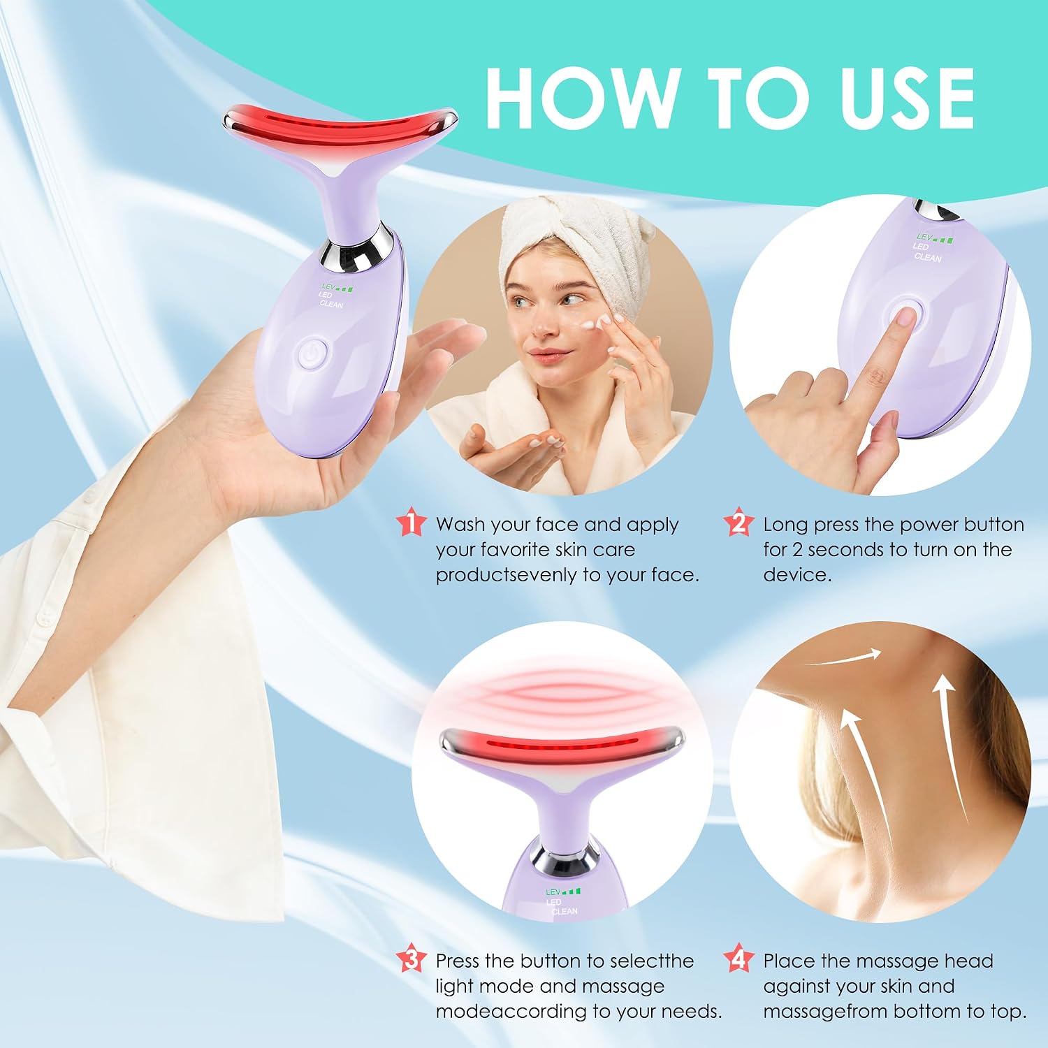 Facial Massager Red-Light-Therapy-For-Face and Neck, Face 𝖲 Culpting Wand with 7 Color (Light Purple)