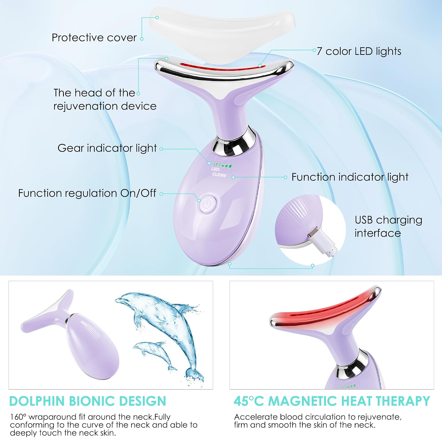 Facial Massager Red-Light-Therapy-For-Face and Neck, Face 𝖲 Culpting Wand with 7 Color (Light Purple)